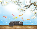 Avikalp MWZ1281 White Flowers Fishes HD Wallpaper
