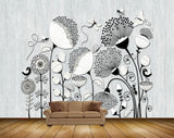 Avikalp MWZ1282 Black White flowers Flies 3D HD Wallpaper