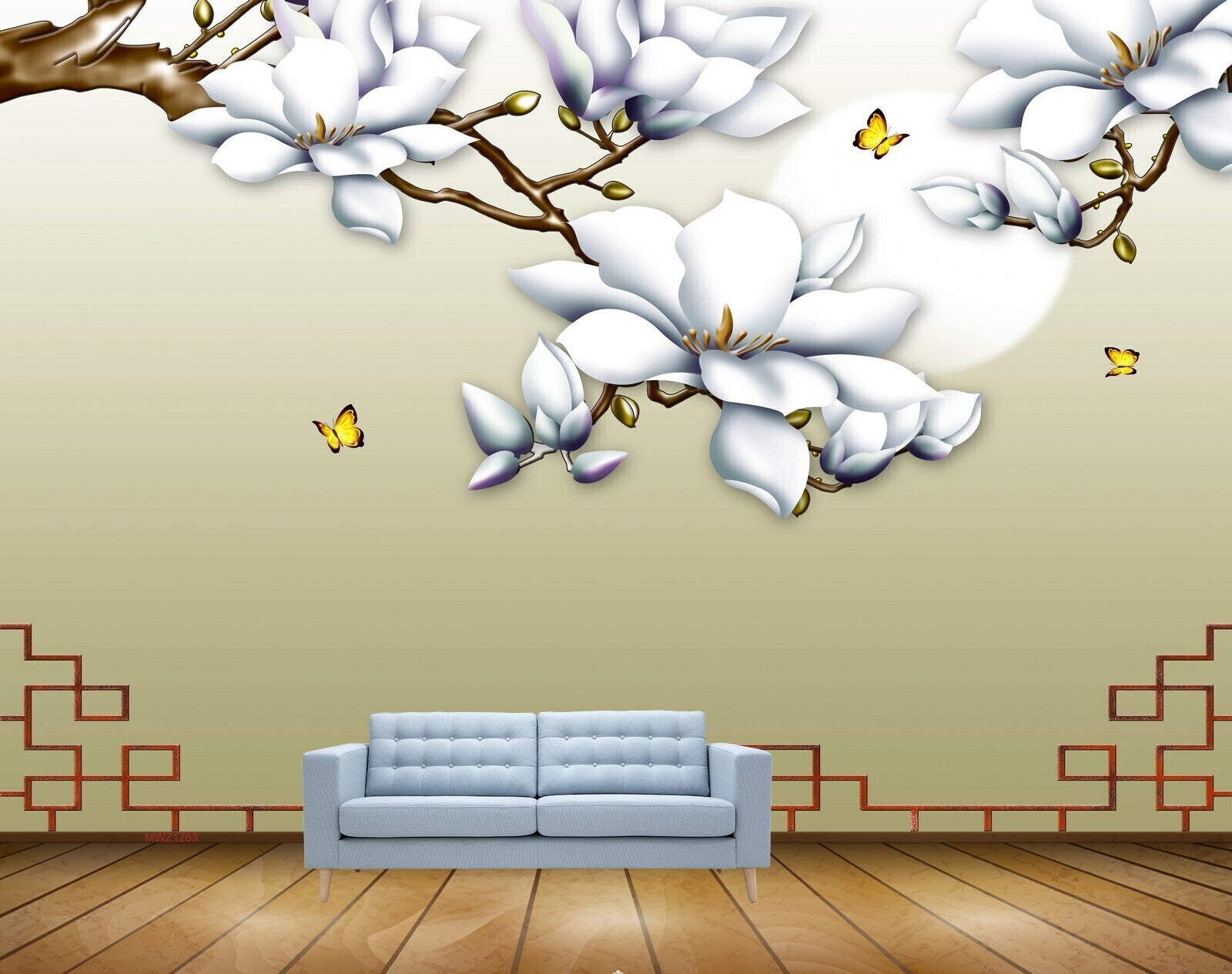 Avikalp MWZ1283 White Flowers Butterflies HD Wallpaper
