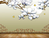 Avikalp MWZ1283 White Flowers Butterflies 3D HD Wallpaper
