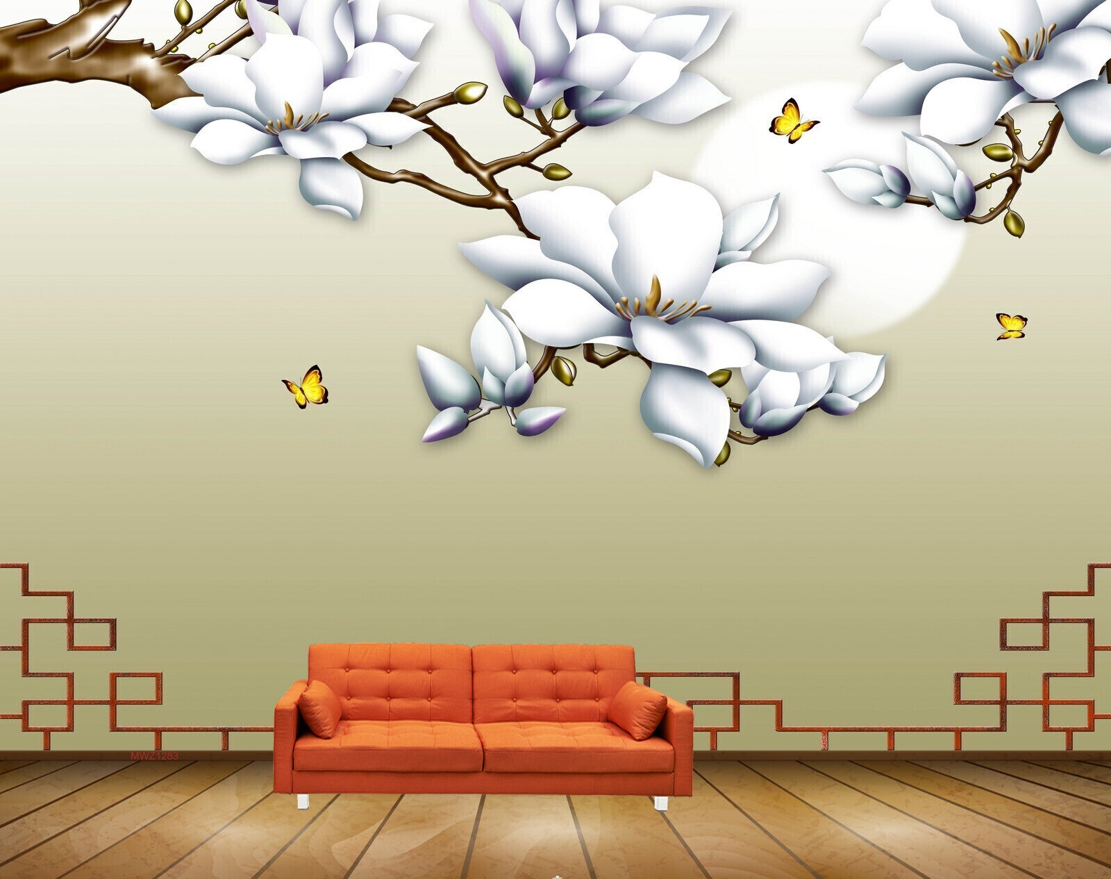 Avikalp MWZ1283 White Flowers Butterflies 3D HD Wallpaper