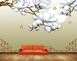 Avikalp MWZ1283 White Flowers Butterflies 3D HD Wallpaper