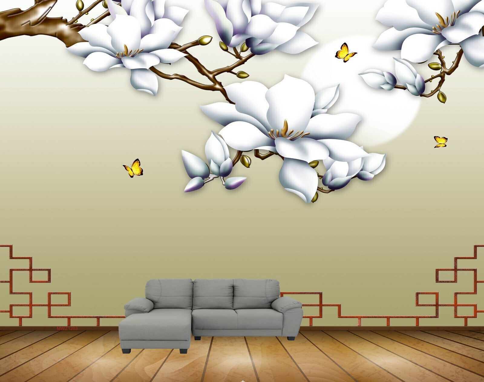 Avikalp MWZ1283 White Flowers Butterflies 3D HD Wallpaper