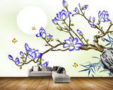 Avikalp MWZ1285 Blue White Flowers Butterflies HD Wallpaper