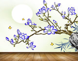 Avikalp MWZ1285 Blue White Flowers Butterflies 3D HD Wallpaper