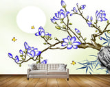 Avikalp MWZ1285 Blue White Flowers Butterflies 3D HD Wallpaper