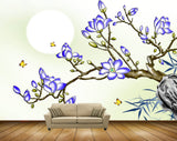 Avikalp MWZ1285 Blue White Flowers Butterflies 3D HD Wallpaper