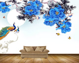 Avikalp MWZ1286 Peacocks Blue Flowers Butterflies 3D HD Wallpaper