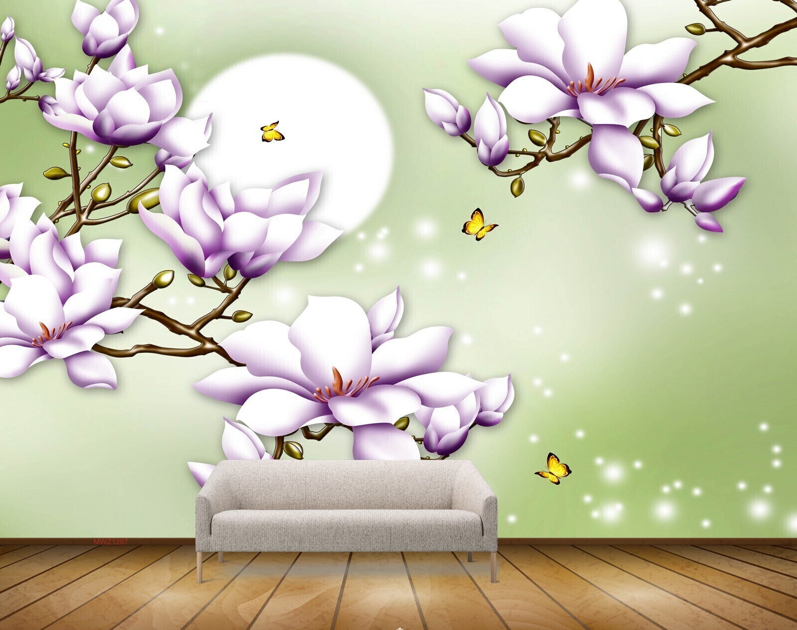 Avikalp MWZ1287 Purple White Flowers Butterflies HD Wallpaper