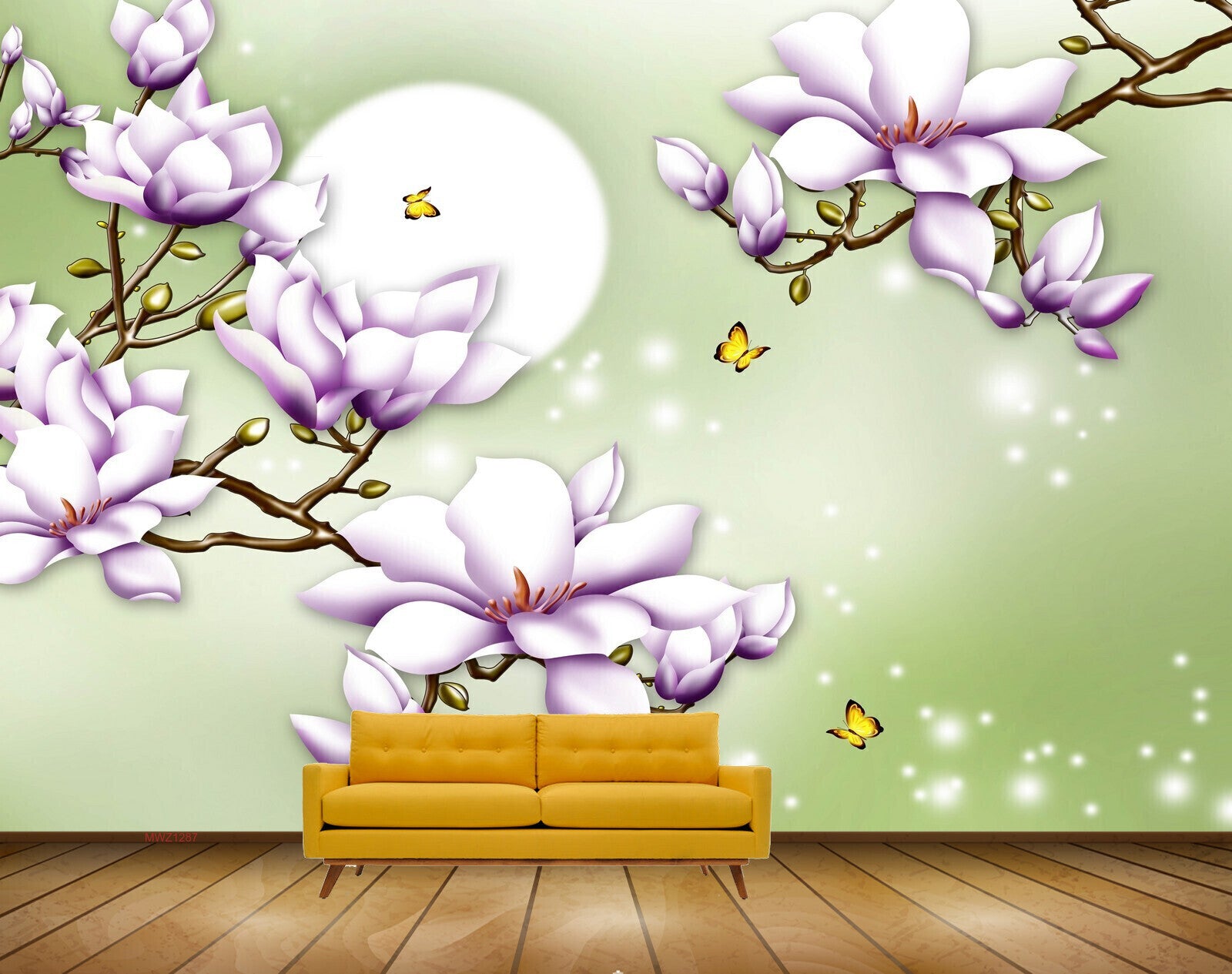 Avikalp MWZ1287 Purple White Flowers Butterflies 3D HD Wallpaper
