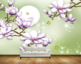 Avikalp MWZ1287 Purple White Flowers Butterflies 3D HD Wallpaper