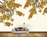 Avikalp MWZ1288 Golden Flowers Leaves HD Wallpaper