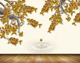 Avikalp MWZ1288 Golden Flowers Leaves 3D HD Wallpaper