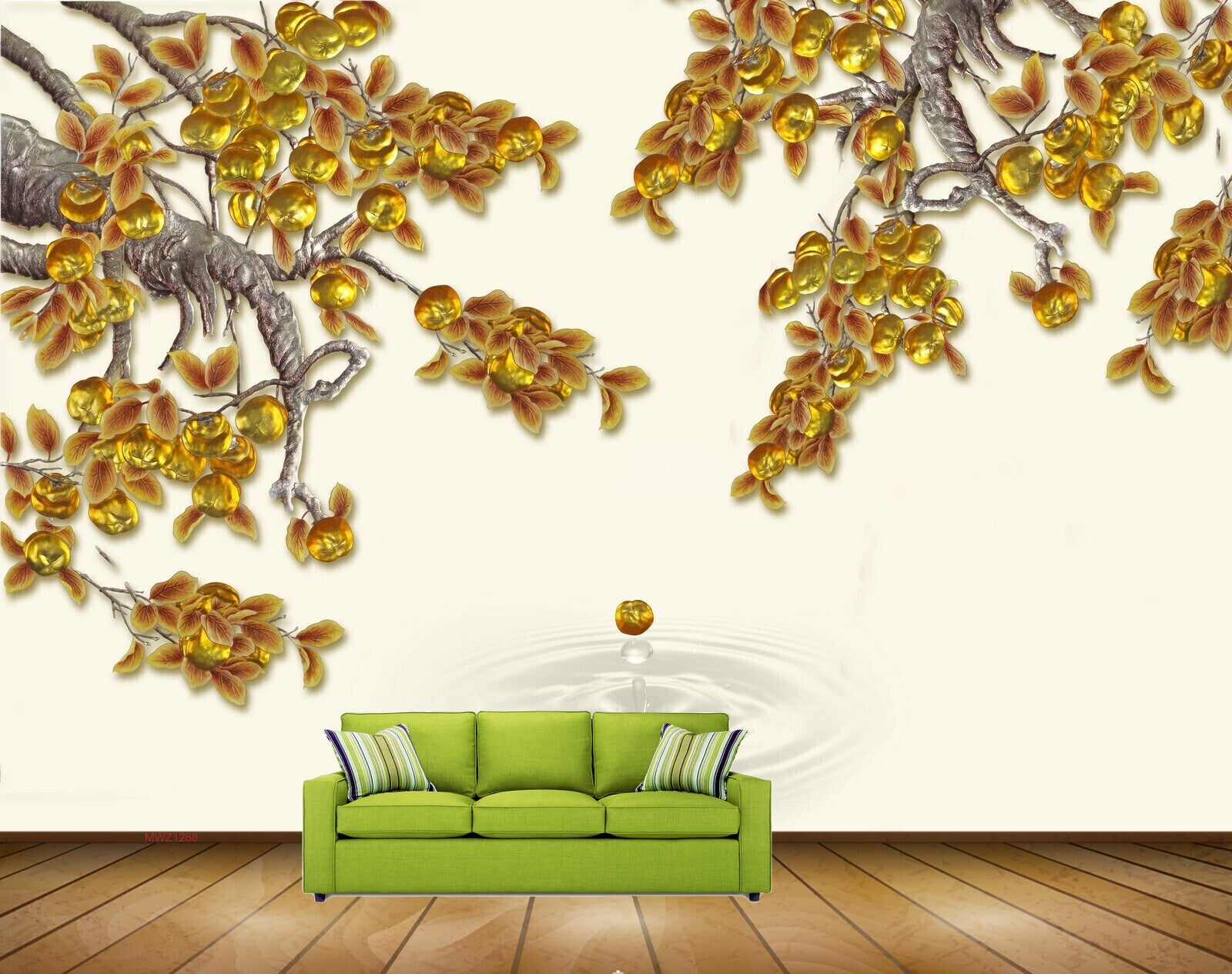 Avikalp MWZ1288 Golden Flowers Leaves 3D HD Wallpaper