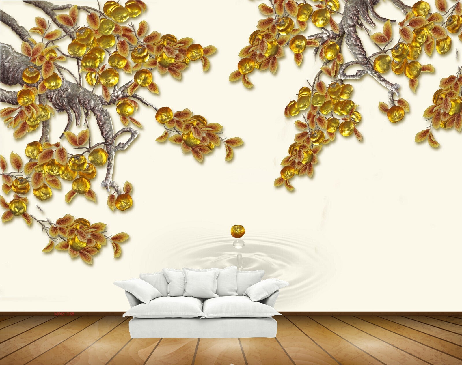 Avikalp MWZ1288 Golden Flowers Leaves 3D HD Wallpaper