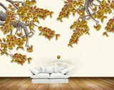 Avikalp MWZ1288 Golden Flowers Leaves 3D HD Wallpaper