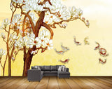 Avikalp MWZ1289 White Flowers Fishes Trees 3D HD Wallpaper