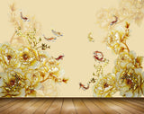 Avikalp MWZ1291 White golden Flowers Fishes 3D HD Wallpaper