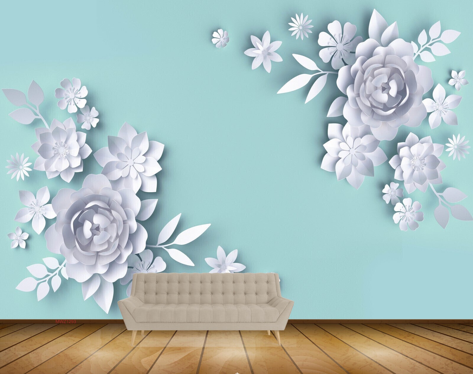 Avikalp MWZ1293 White Flowers Leaves HD Wallpaper