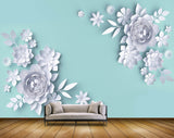 Avikalp MWZ1293 White Flowers Leaves 3D HD Wallpaper