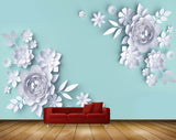 Avikalp MWZ1293 White Flowers Leaves 3D HD Wallpaper