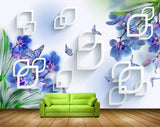 Avikalp MWZ1294 Blue Flowers Leaves Butterflies HD Wallpaper