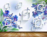 Avikalp MWZ1294 Blue Flowers Leaves Butterflies 3D HD Wallpaper