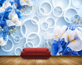 Avikalp MWZ1295 White Blue Flowers 3D HD Wallpaper