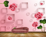 Avikalp MWZ1296 Pink Rose Flowers Leaves 3D HD Wallpaper