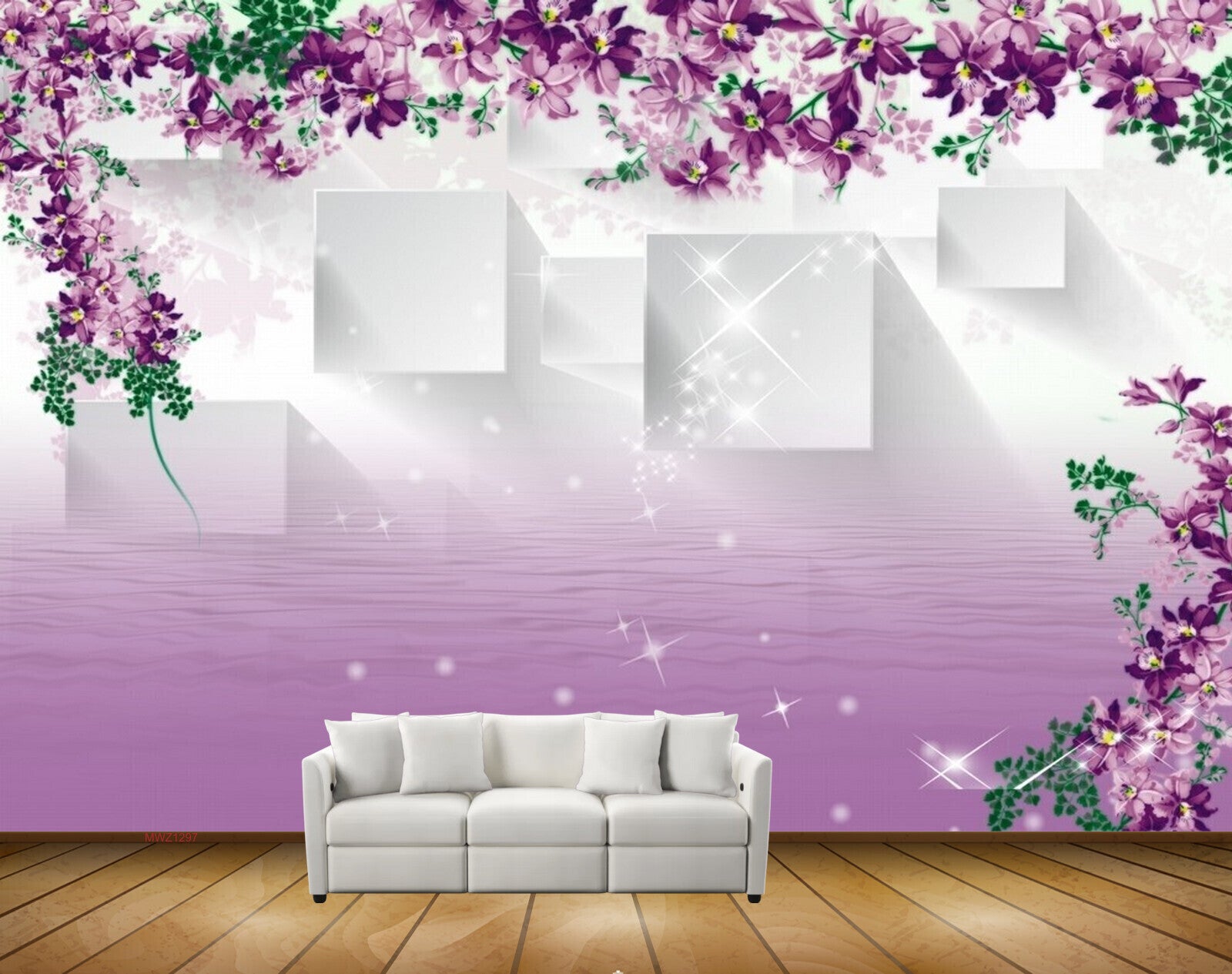 Avikalp MWZ1297 Purple White Flowers Leaves HD Wallpaper