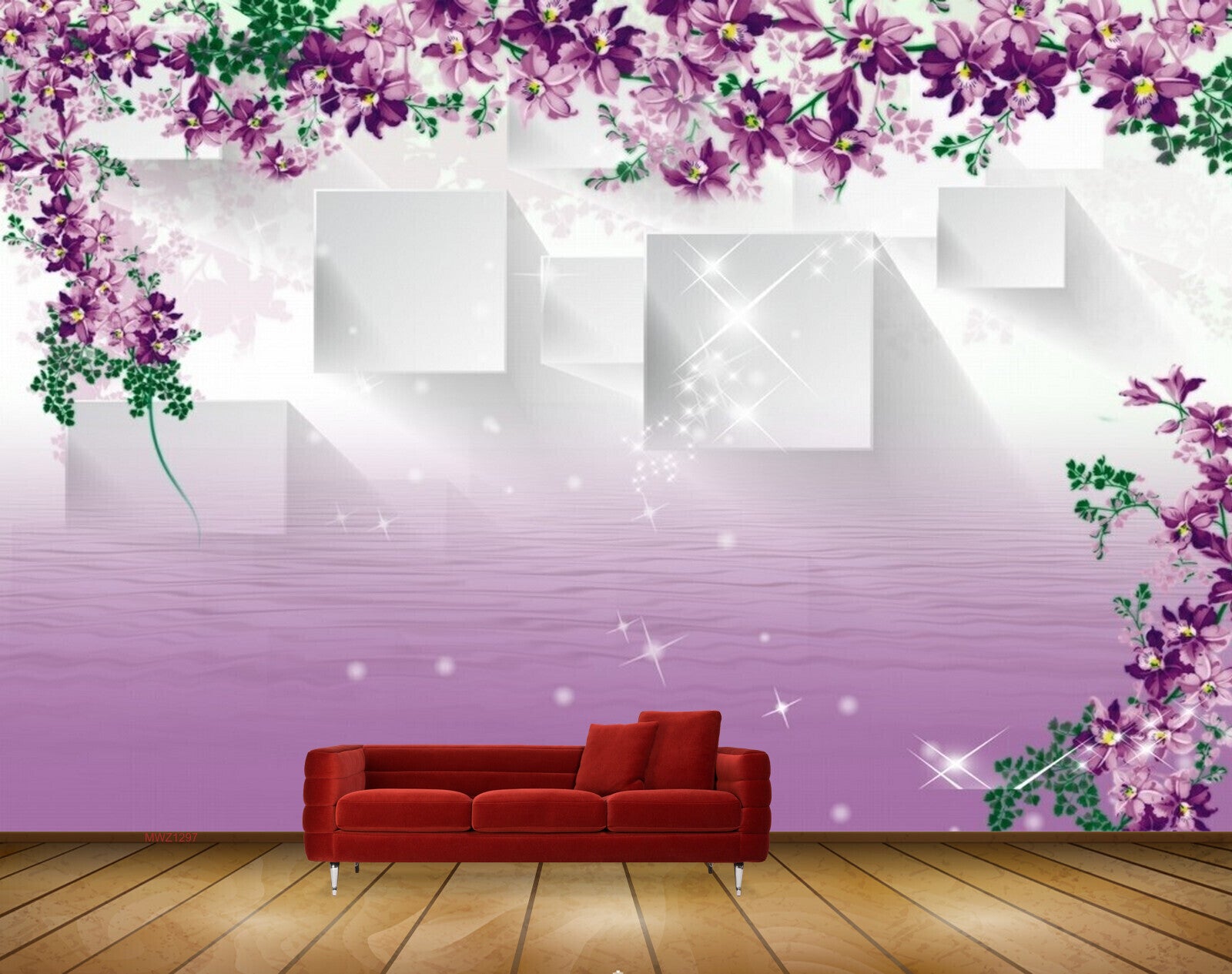Avikalp MWZ1297 Purple White Flowers Leaves 3D HD Wallpaper