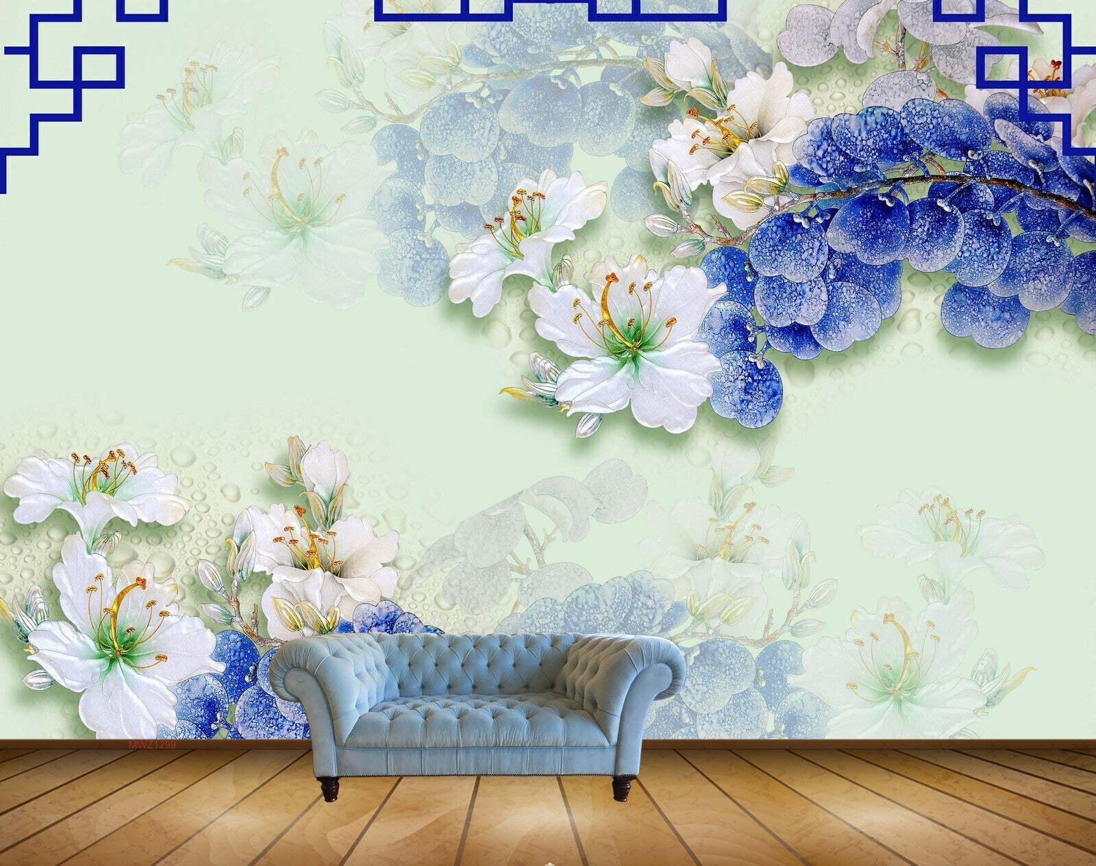 Avikalp MWZ1299 White Blue Flowers HD Wallpaper