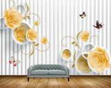 Avikalp MWZ1302 White Yellow Flowers Butetrflies 3D HD Wallpaper