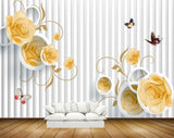 Avikalp MWZ1302 White Yellow Flowers Butetrflies 3D HD Wallpaper