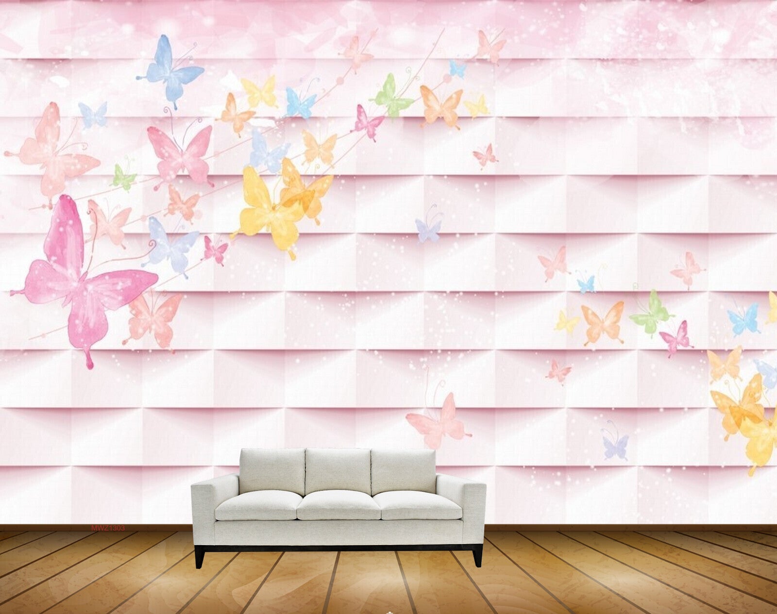 Avikalp MWZ1303 Pink Blue Orange Butterflies HD Wallpaper