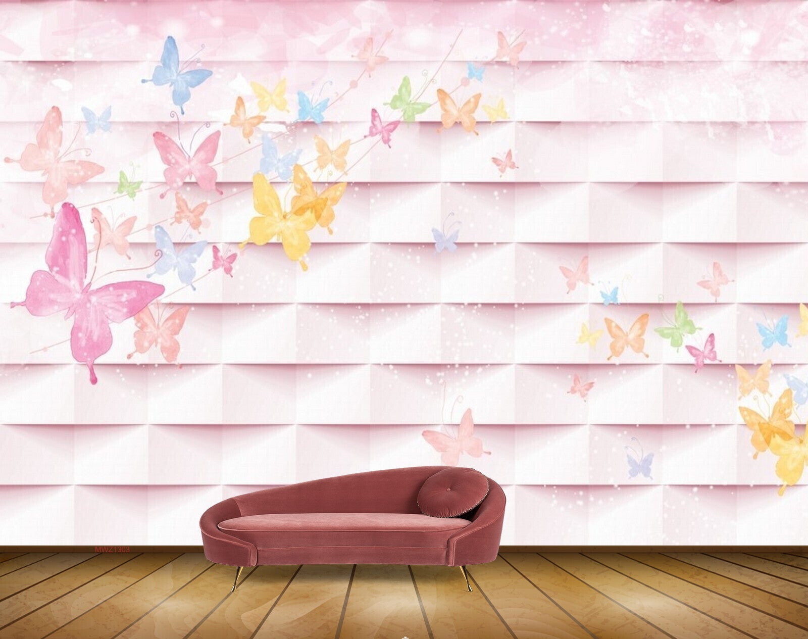 Avikalp MWZ1303 Pink Blue Orange Butterflies 3D HD Wallpaper