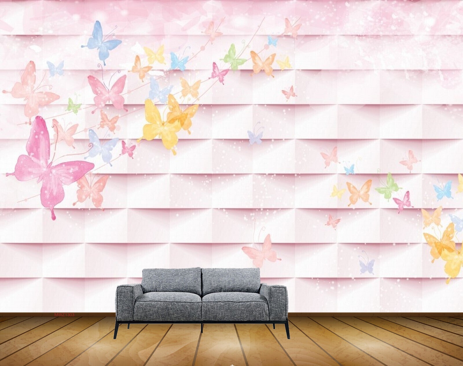 Avikalp MWZ1303 Pink Blue Orange Butterflies 3D HD Wallpaper