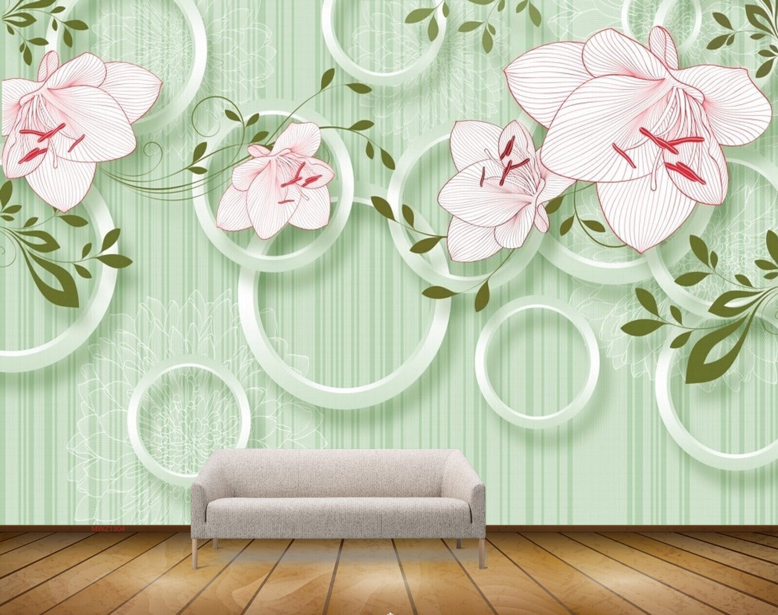 Avikalp MWZ1304 Pink White Flowers Leaves 3D HD Wallpaper