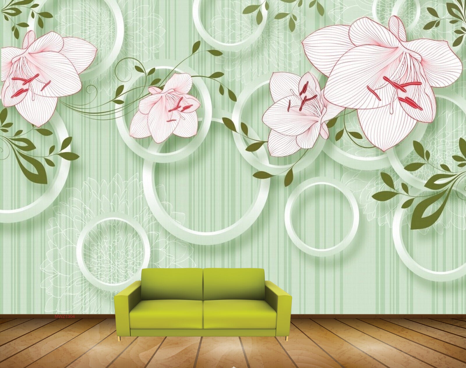 Avikalp MWZ1304 Pink White Flowers Leaves 3D HD Wallpaper