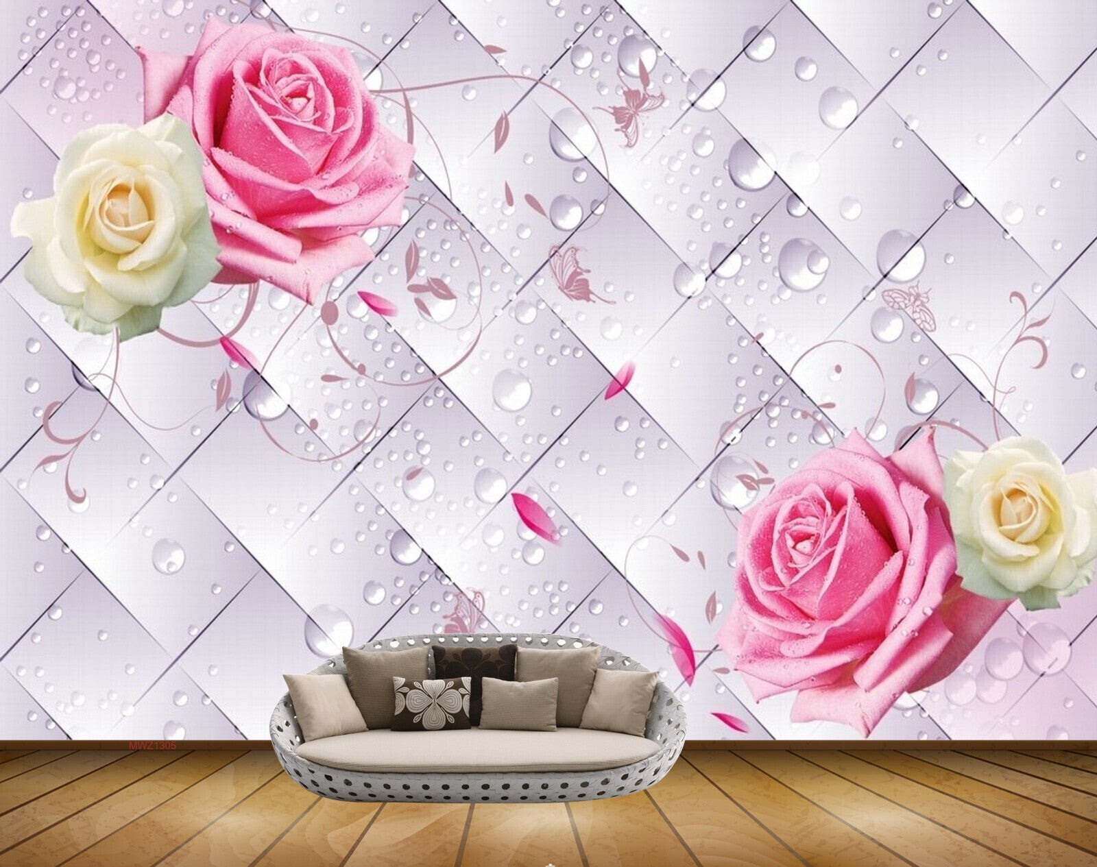 Avikalp MWZ1305 Pink Orange Flowers 3D HD Wallpaper