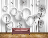 Avikalp MWZ1307 Black White Flowers Butterflies 3D HD Wallpaper