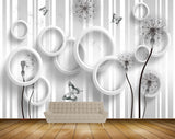 Avikalp MWZ1307 Black White Flowers Butterflies 3D HD Wallpaper