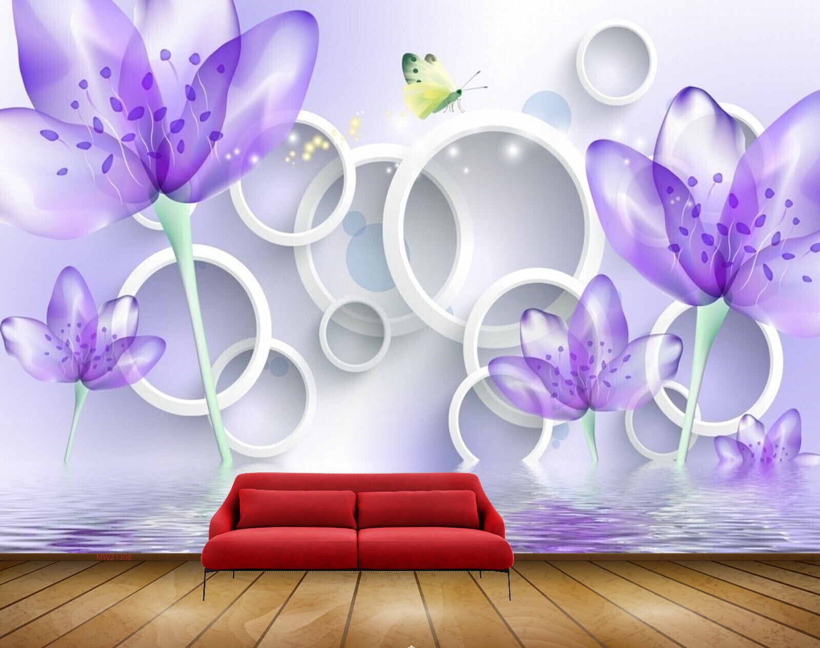 Avikalp MWZ1308 Purple Flowers Butterflies HD Wallpaper