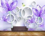 Avikalp MWZ1308 Purple Flowers Butterflies 3D HD Wallpaper
