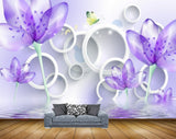 Avikalp MWZ1308 Purple Flowers Butterflies 3D HD Wallpaper