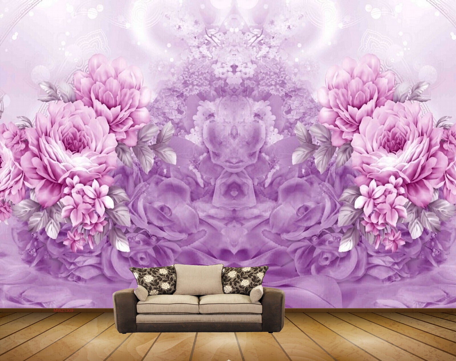 Avikalp MWZ1309 Pink Flowers Butterflies 3D HD Wallpaper