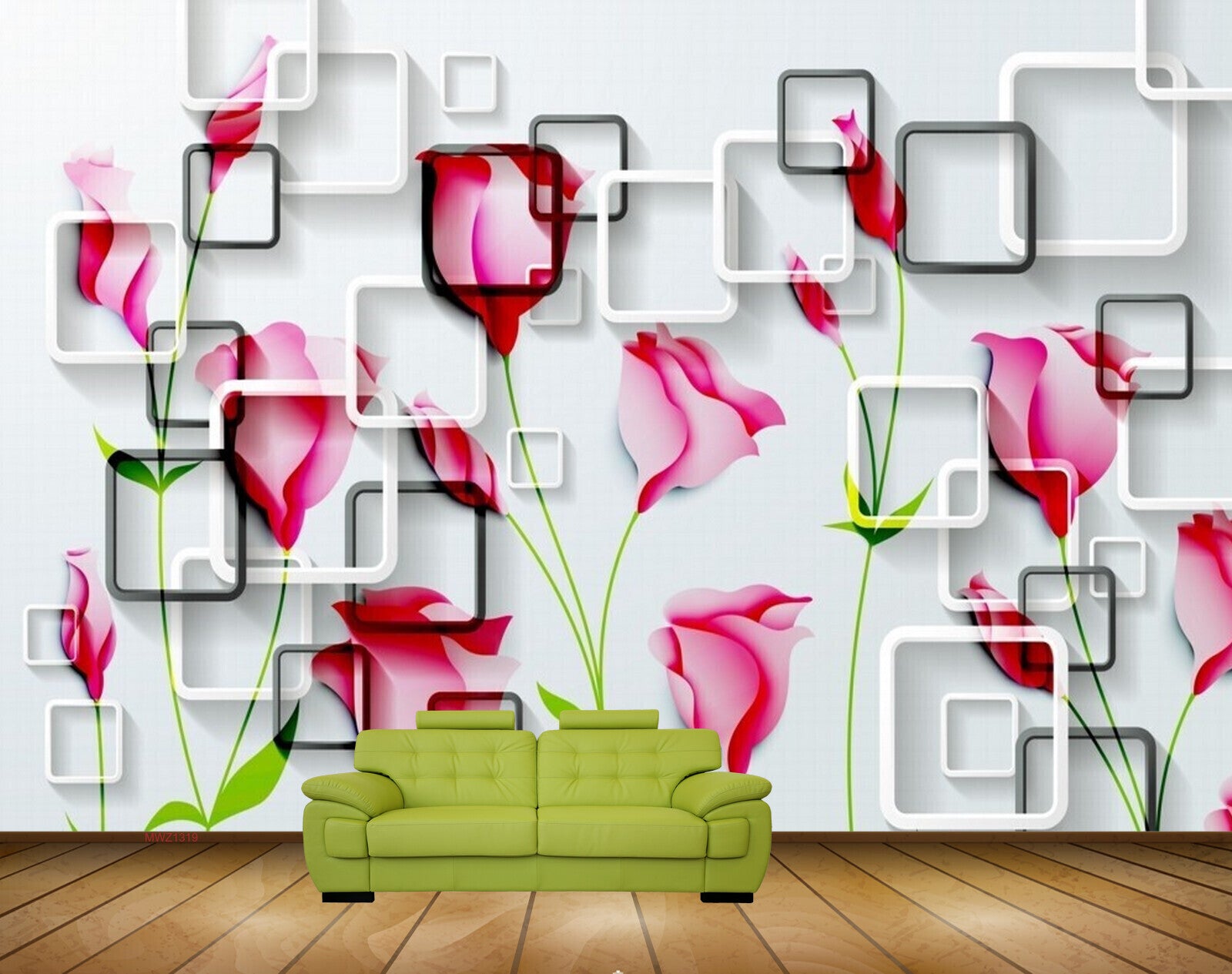 Avikalp MWZ1319 Pink Flowers 3D HD Wallpaper