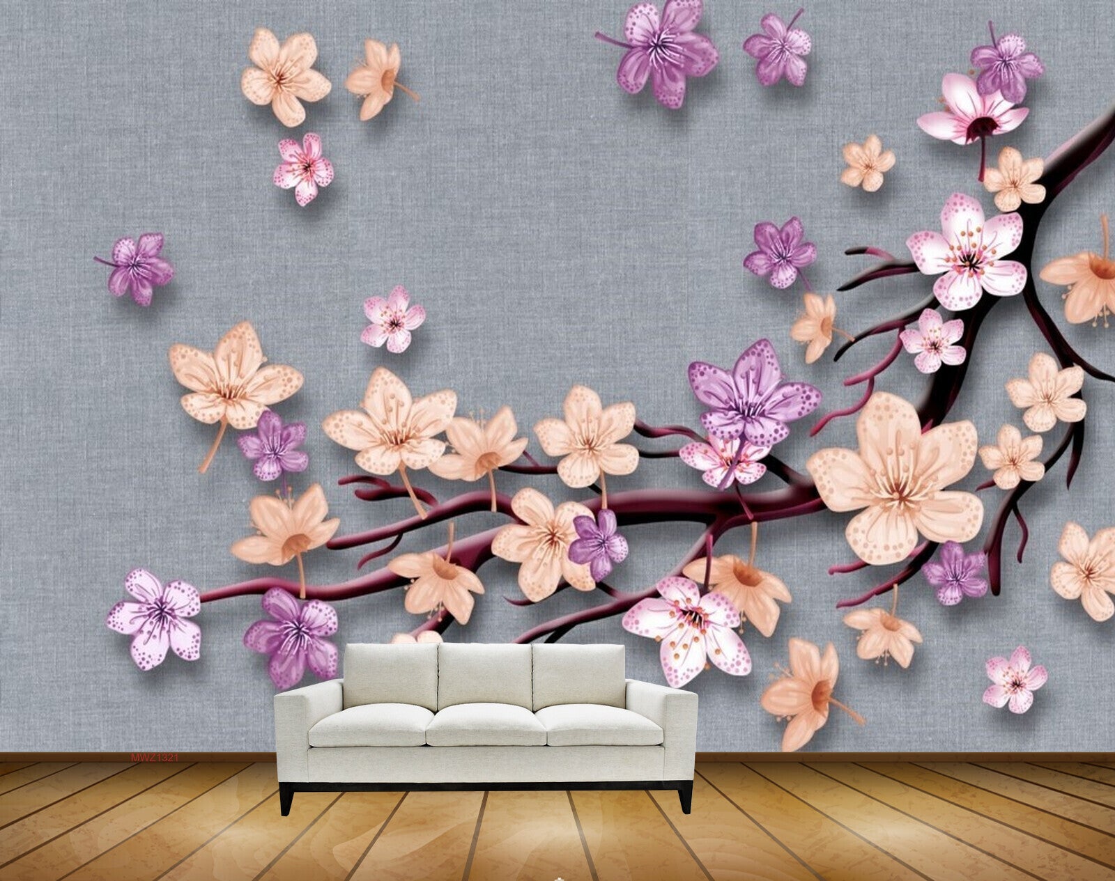 Avikalp MWZ1321 Pink Orange Flowers Branches 3D HD Wallpaper