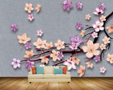 Avikalp MWZ1321 Pink Orange Flowers Branches 3D HD Wallpaper