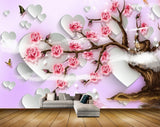 Avikalp MWZ1324 Pink Rose Flowers Branches Butterflies HD Wallpaper